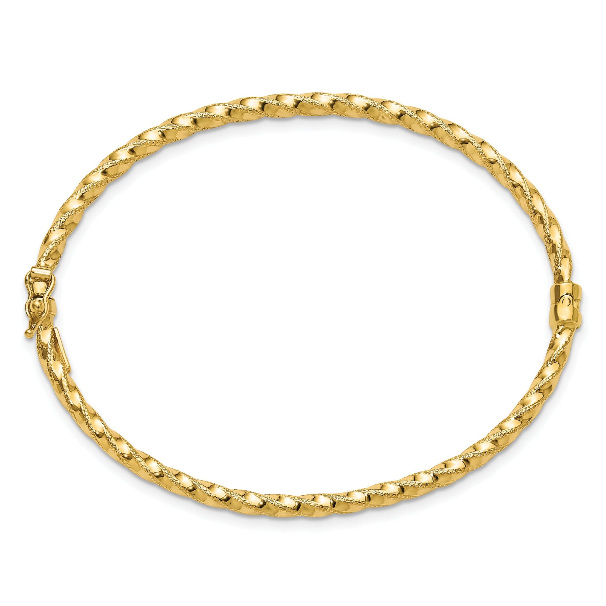 14K Polished/Textured and Twisted Hinged Bangle Secondary image