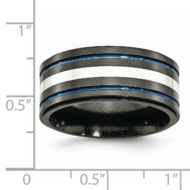 Titanium Sterling Silver Inlay Blue 10mm Unisex Wedding Band