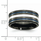 Titanium Sterling Silver Inlay Blue 10mm Unisex Wedding Band