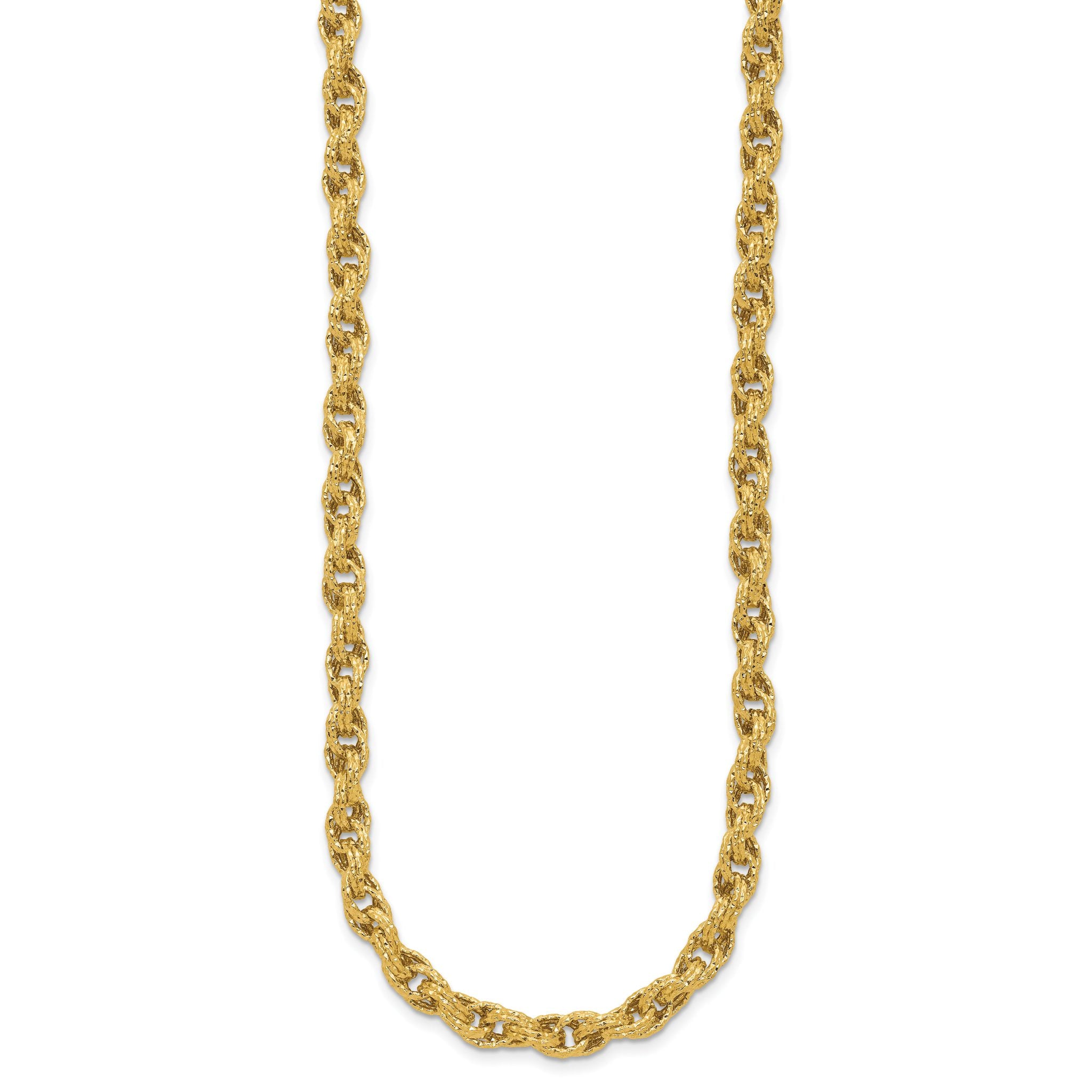 14K Polished/Textured/Dia-cut Twisted Link Necklace