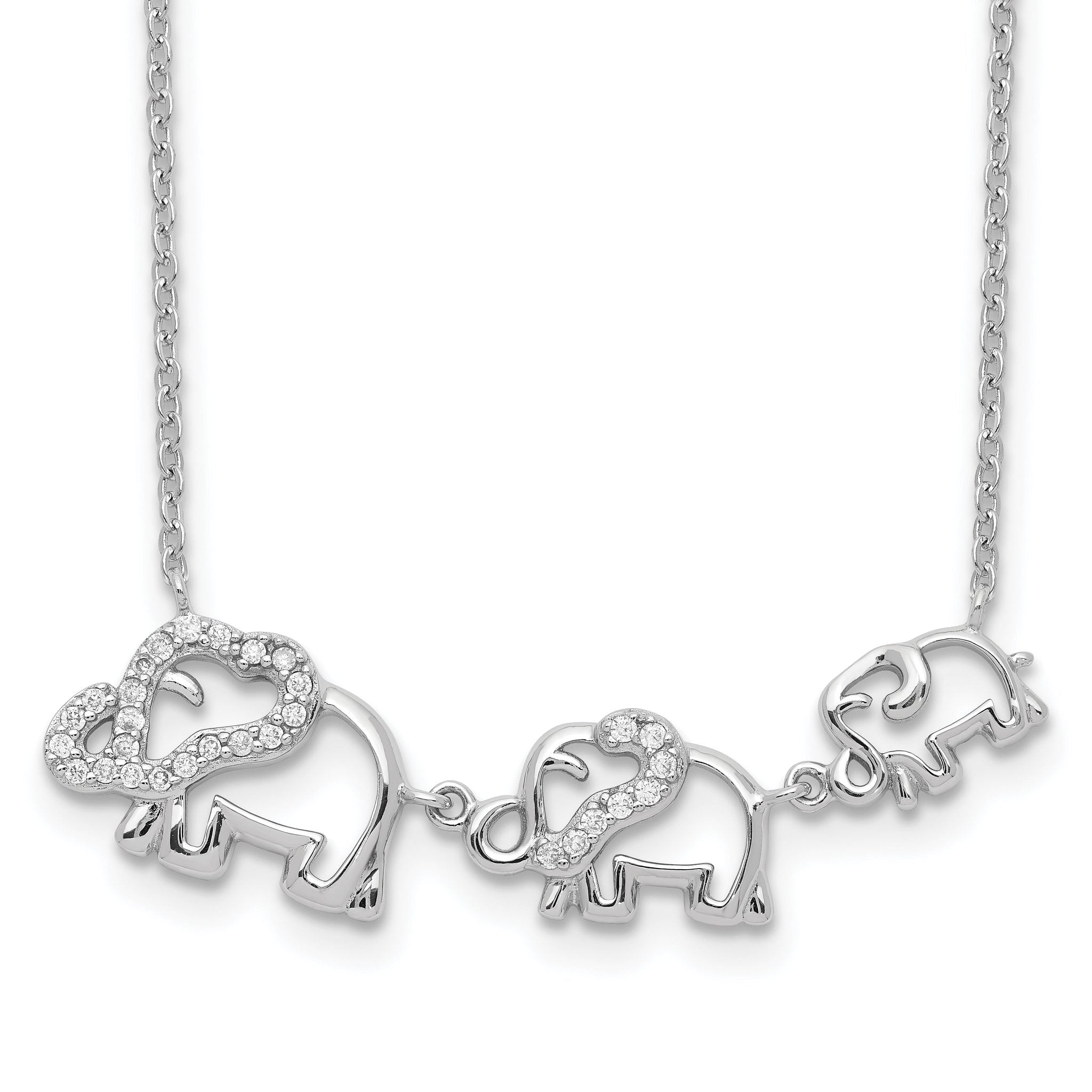Sterling Silver Rhodium-plated CZ Elephants Necklace Main image