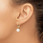 14k 8-9mm White Round FWC Pearl .05ct Diamond Leverback Earrings
