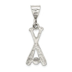 Sterling Silver 925 Baseball Charm with Two Bats & Ball Polished
