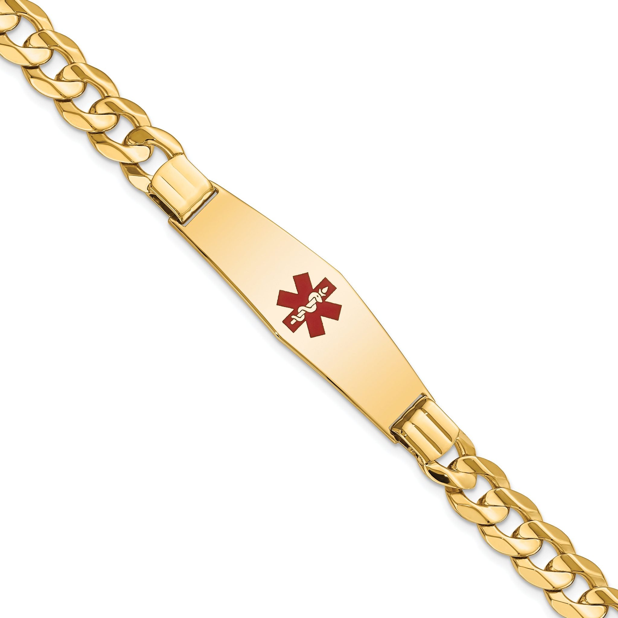 14K Medical Soft Diamond Shape Red Enamel Curb ID Bracelet Main image
