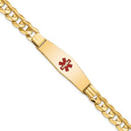 14K Medical Soft Diamond Shape Red Enamel Curb ID Bracelet