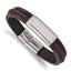 Stainless Steel Polished Black and Brown Braided Leather ID Bracelet for Men