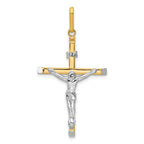 14K Two-Tone Gold Crucifix Pendant Polished Hollow Design Sophisticated Style