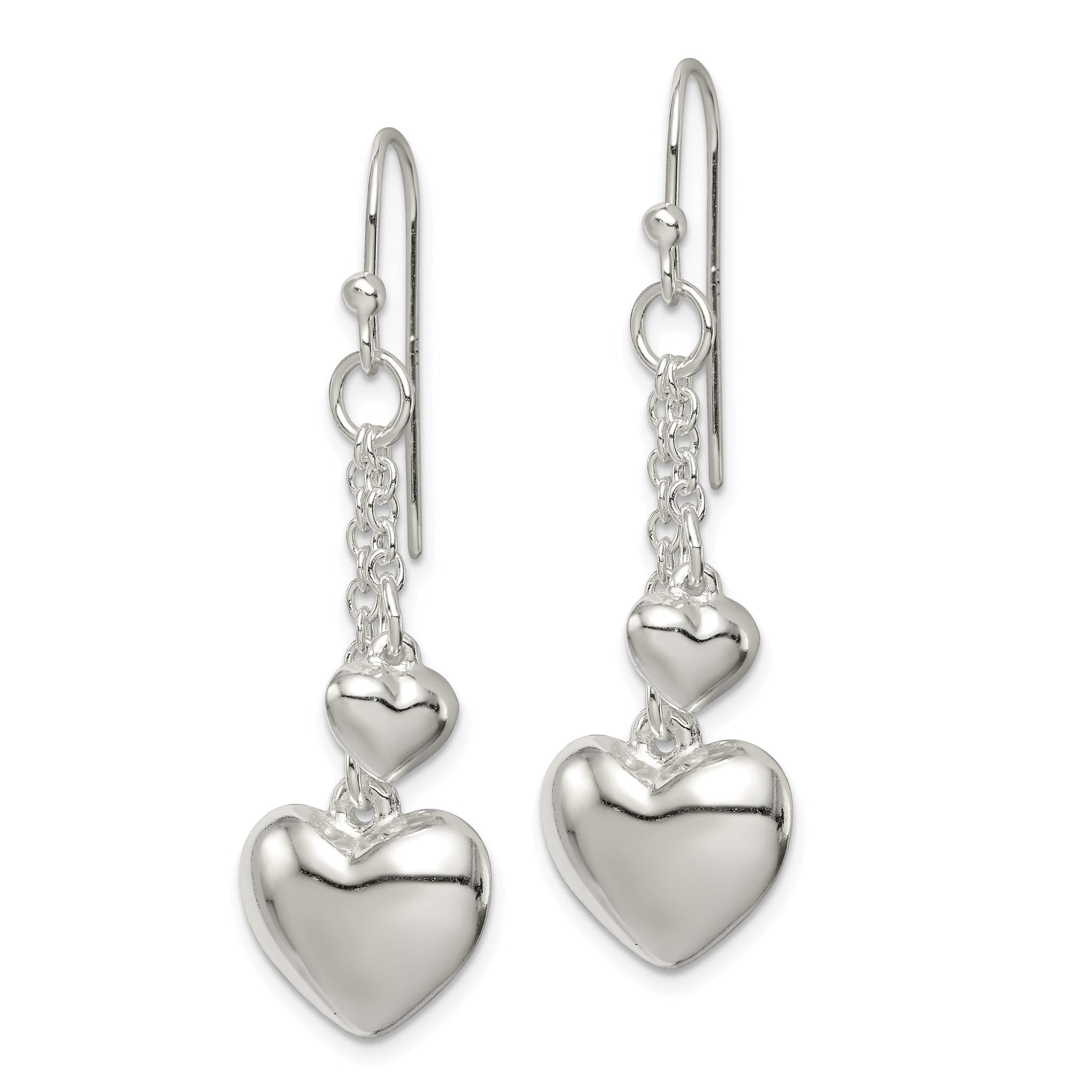Sterling Silver 925 Puffed Heart Drop Earrings with Polished Anti-Tarnish Finish Secondary image