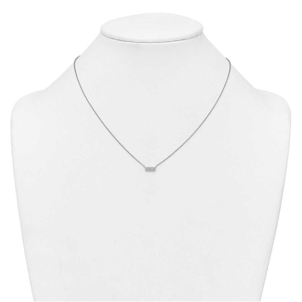 Sterling Silver Rhodium-plated Polished CZ Bar 17.5 Inch Necklace