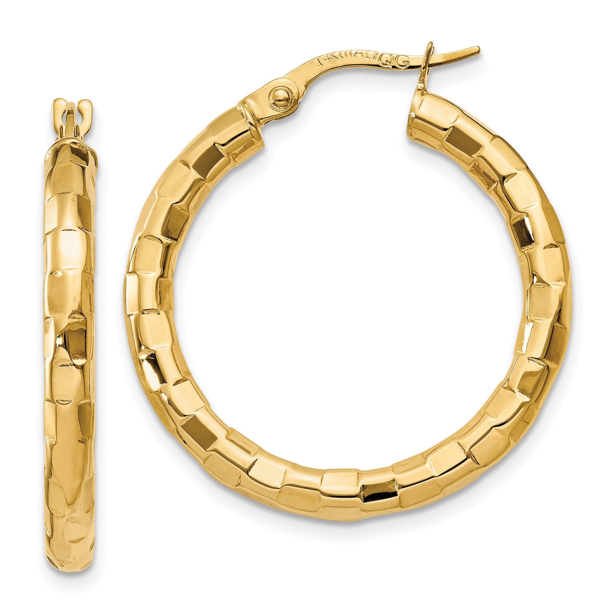 14k Polished/Textured Post Hoop Earring Main image