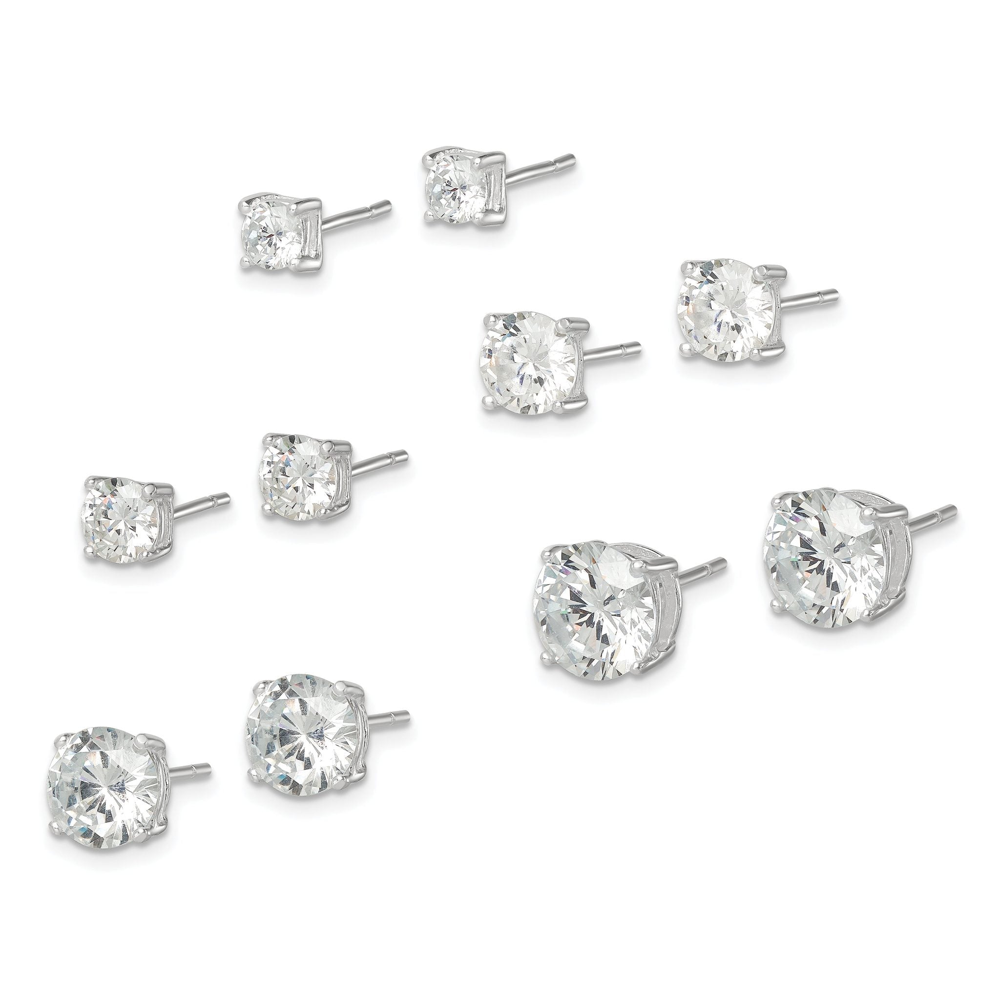 Sterling Silver Polished Round CZ 5-Pair Post Earrings Set Secondary image