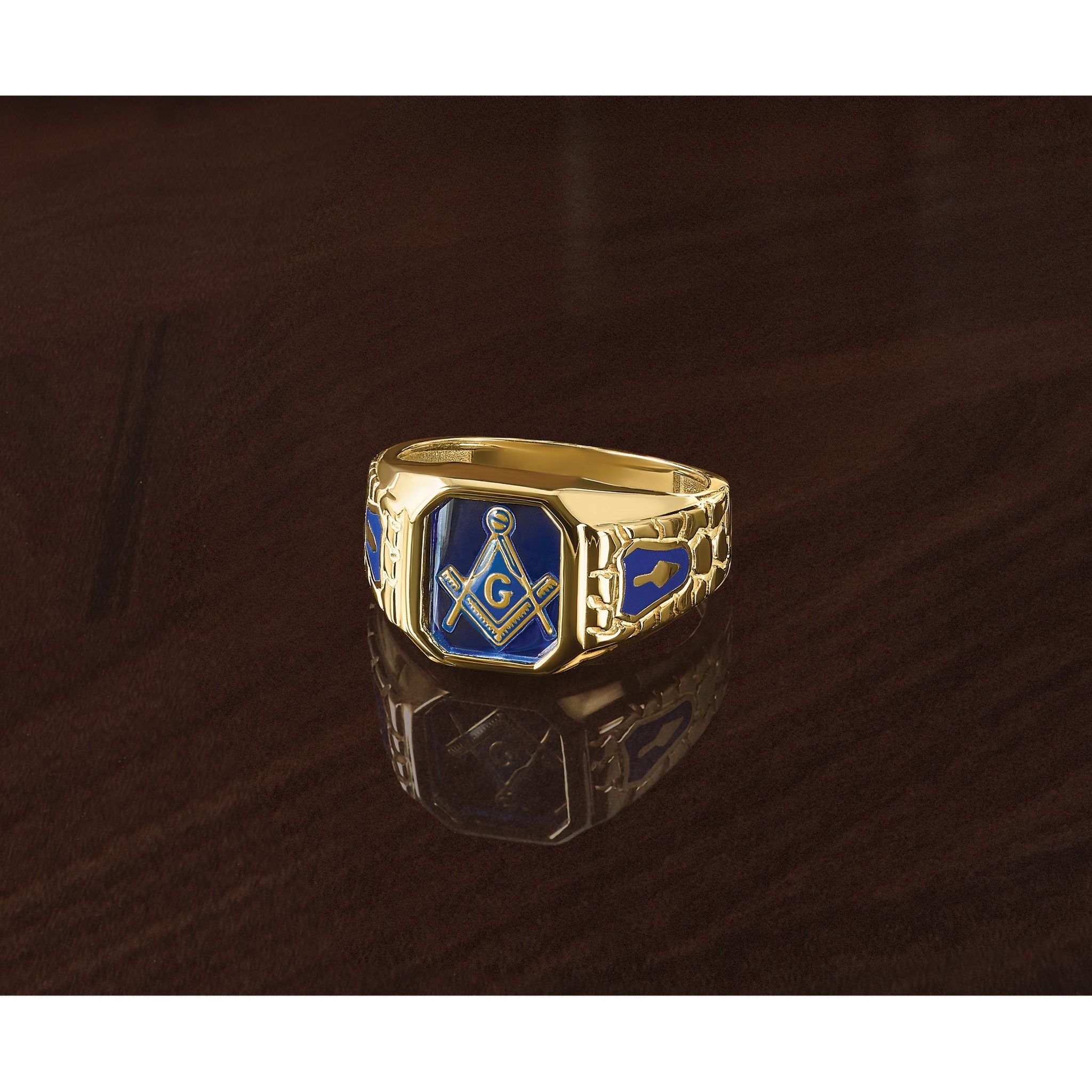 10k Men's Polished and Textured Blue Lodge Master Masonic Ring Mounting, Mounting Only