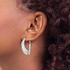 Stainless Steel Polished Textured Creole Hoop Earrings for Women