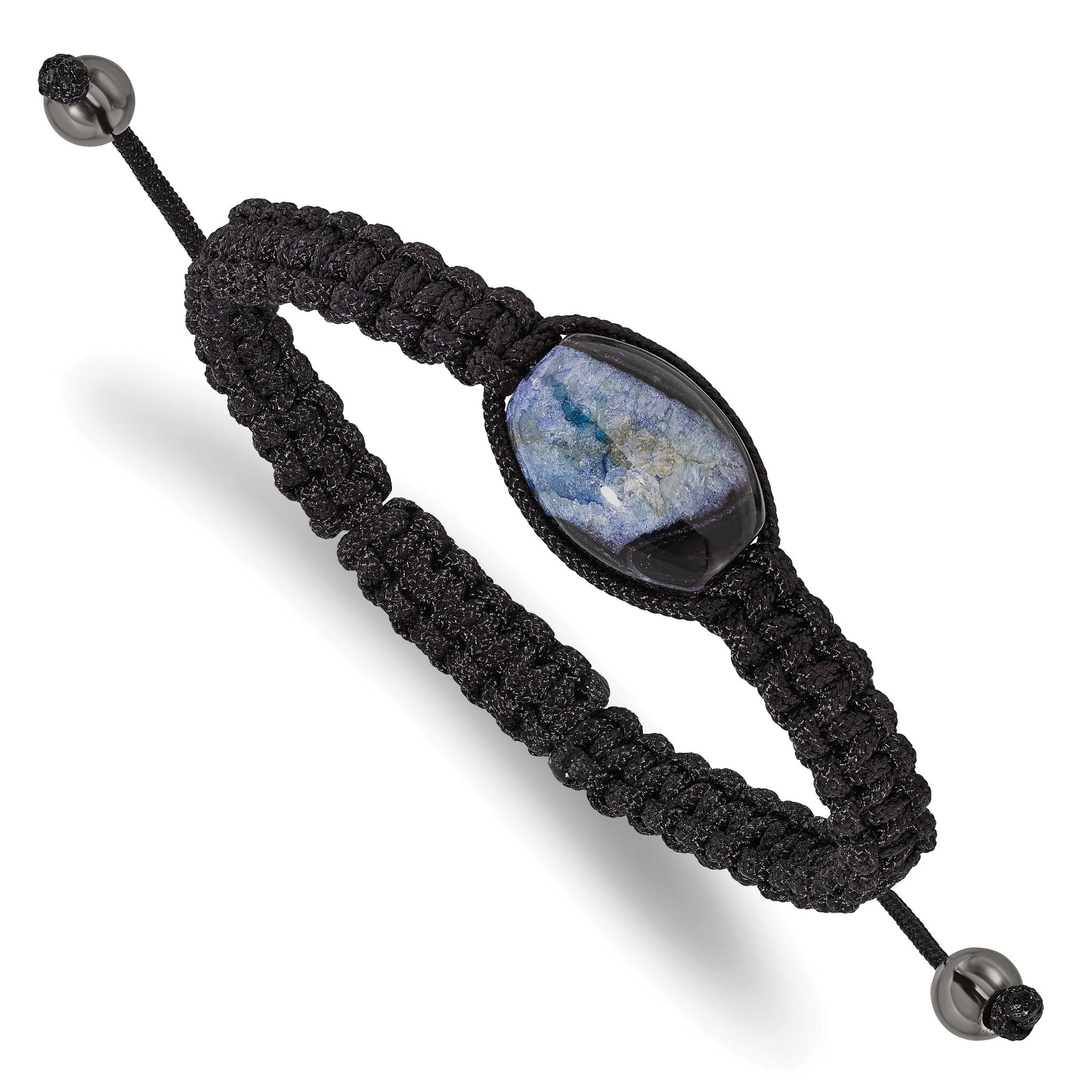 13x19mm Blue Crystal Agate With  Hematite Beads Black Cord Bracelet