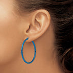 Stainless Steel Blue Polished Hoop Earrings for Women