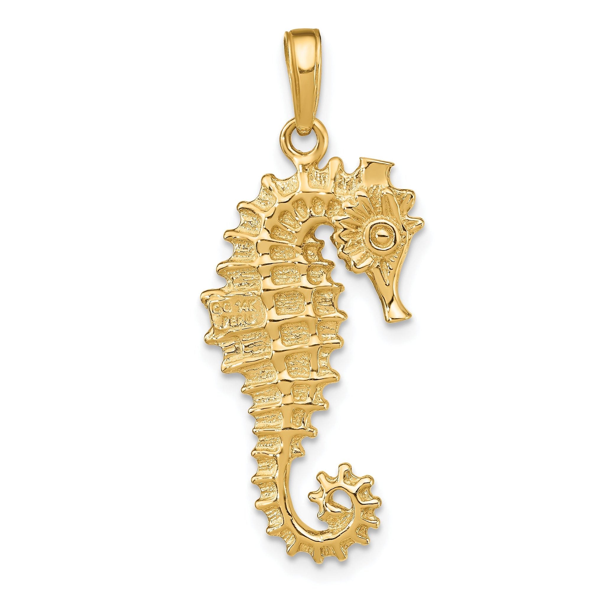 14K Gold 3D Seahorse Pendant for Men  Polished & Textured Elegance