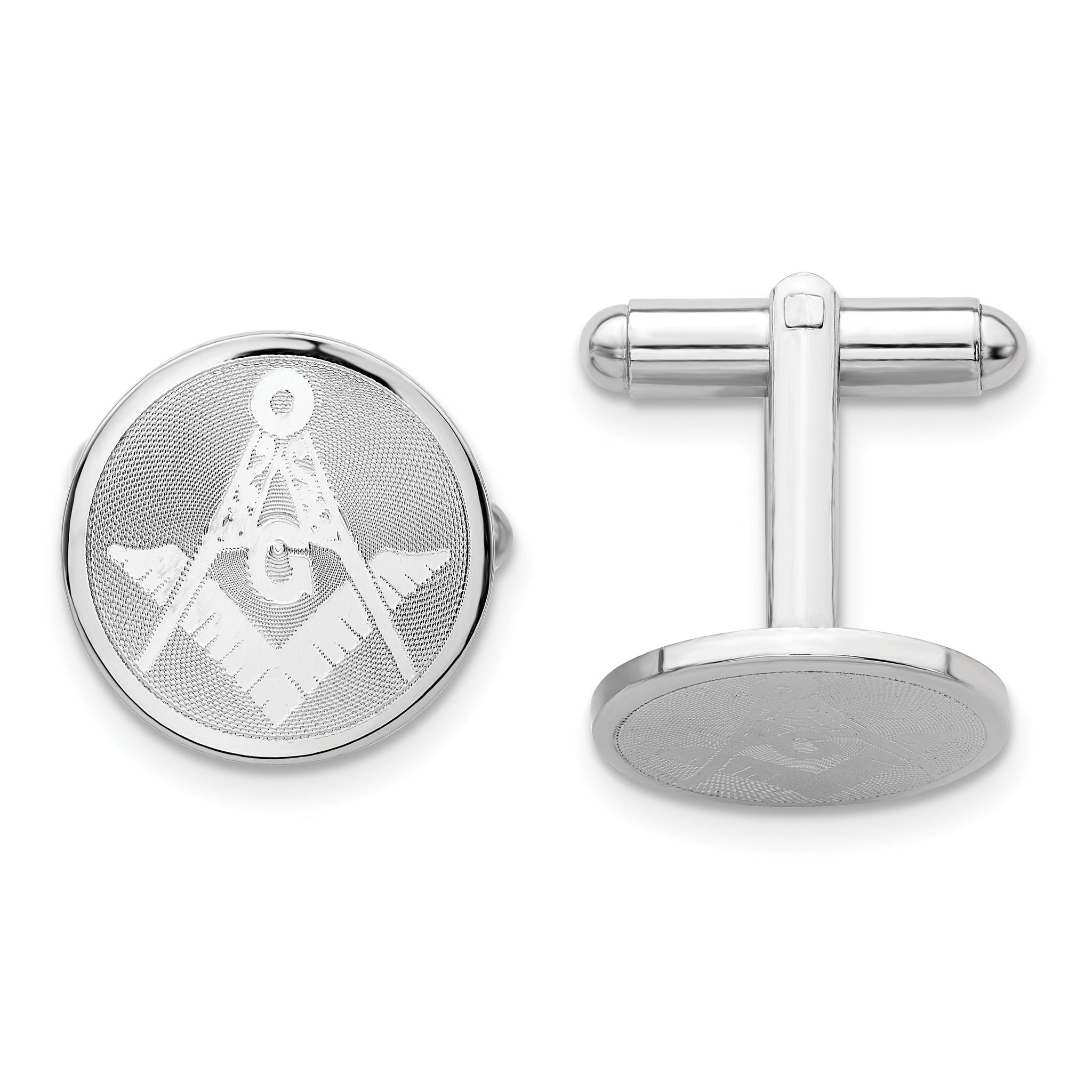 Rhodium-Plated Masonic Round Cuff Links by Kelly Waters