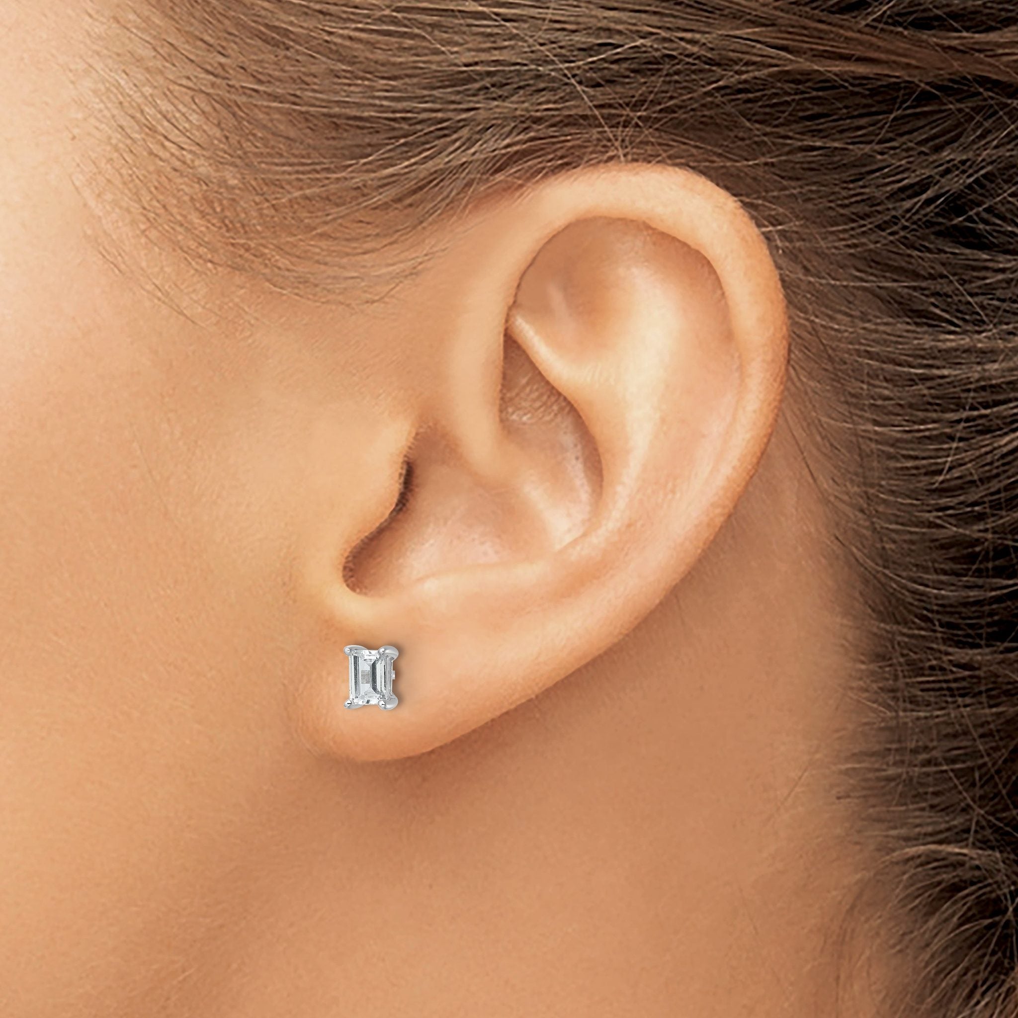 14K White Gold 1 ct Certified Lab-Created Diamond VS+ F+, Octagon / Emerald-Cut 4-Prong Stud Earrings