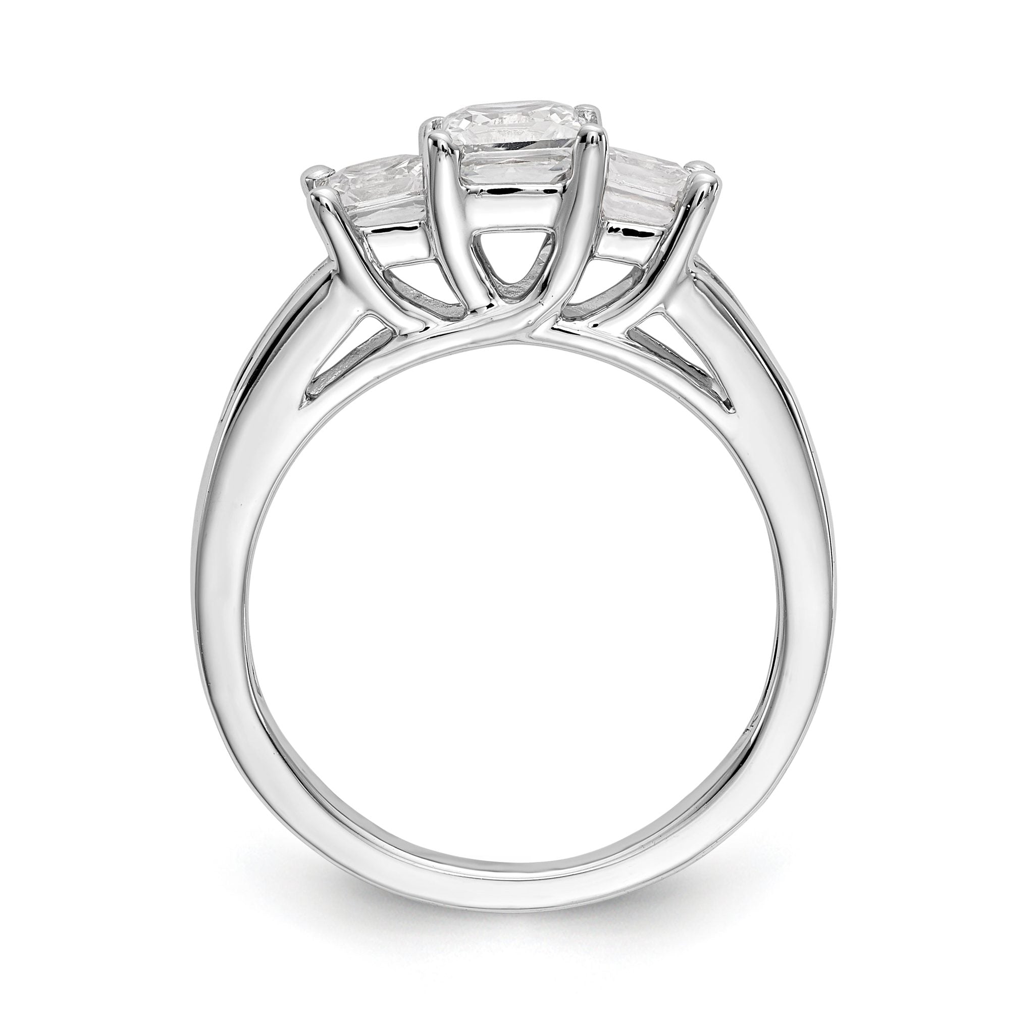 14K White Gold 3-Stone Plus (Holds 3/4 carat (4.9mm) Princess Center and (2-4.0mm) Princess Sides) Diamond Semi-Mount Engagement Ring Secondary image