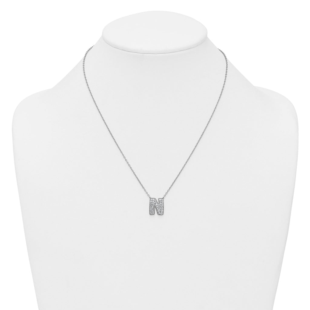 14k White Gold 5/8 carat Lab Grown Diamond VS+ F+ Complete Letter N 18 inch Initial Necklace