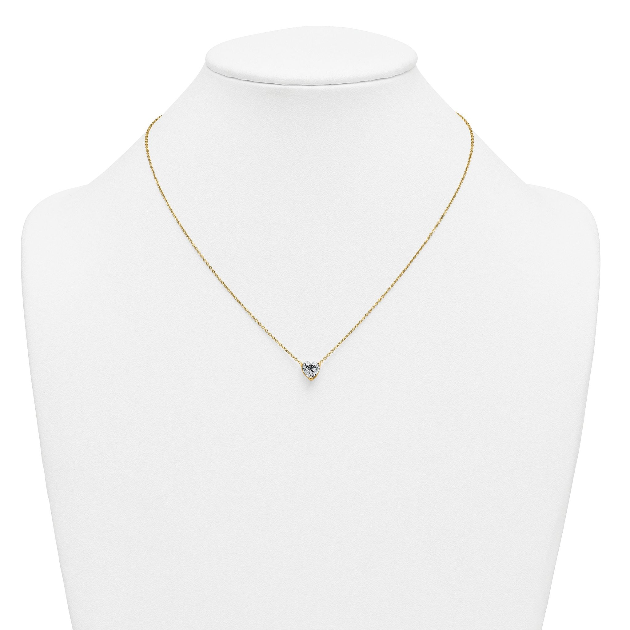 14k 1 1/2 carat Certified Lab Grown Diamond VS+ F+ Heart Complete 18 inch Four Prong Pendant Necklace