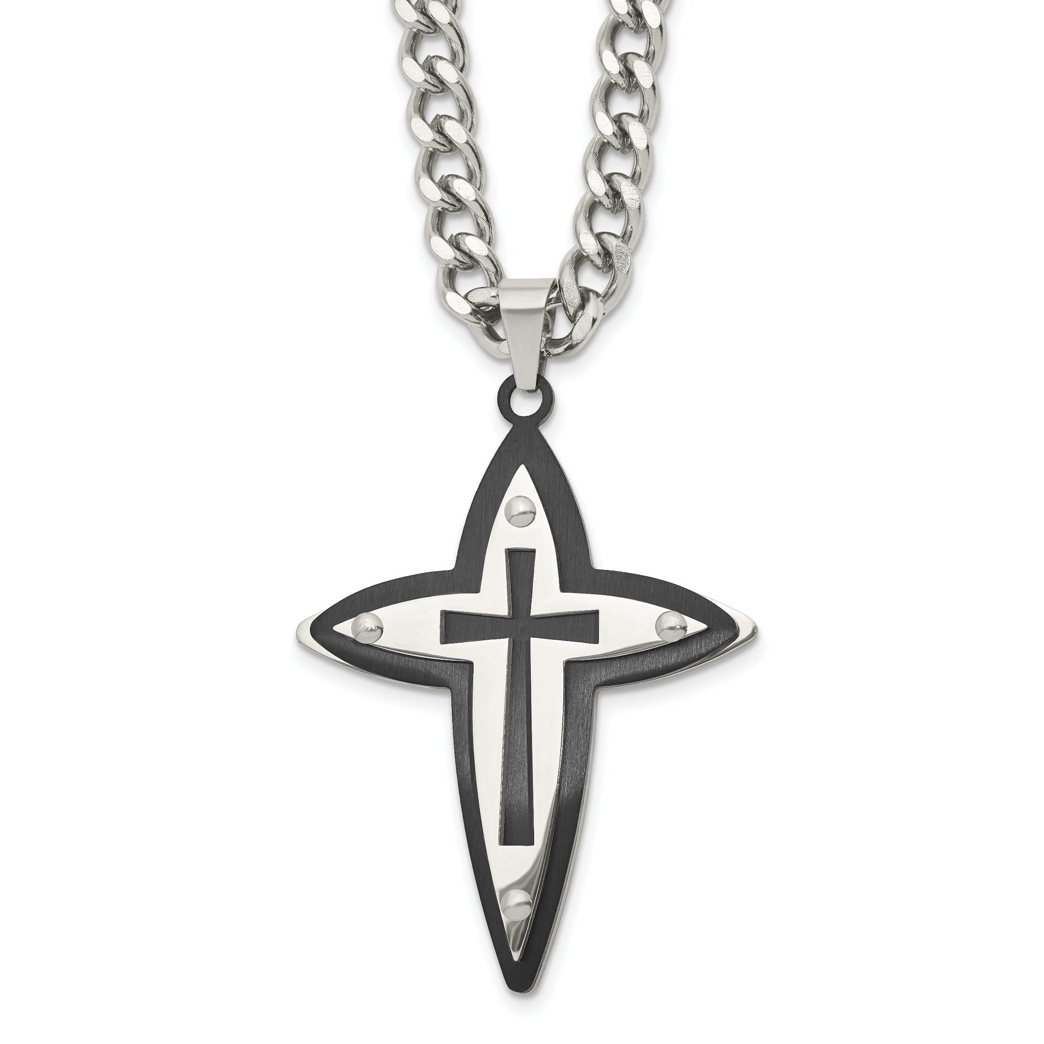 Chisel Stainless Steel Polished Black IP-plated Cross Pendant on a 22 inch Curb Chain Necklace Main image