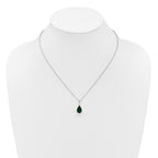 Cheryl M Sterling Silver Rhodium-plated Polished CZ and Green Glass Teardrop 18 Inch Necklace