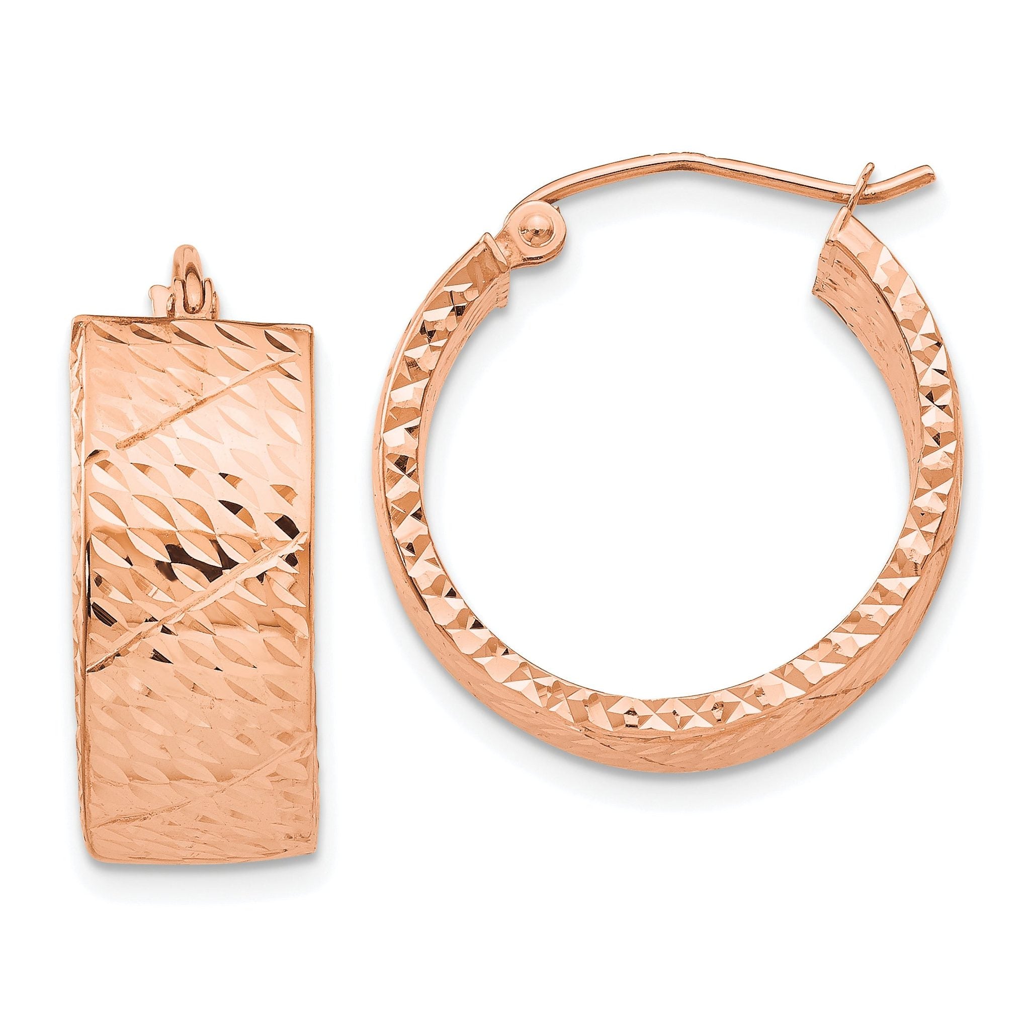 14k Rose Gold Diamond Cut Hoop Earrings Main image