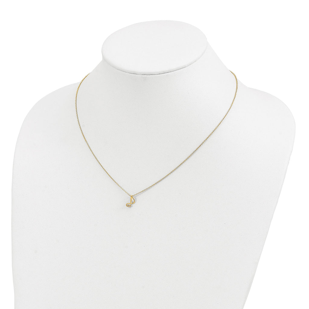 Cheryl M Sterling Silver Gold-plated Polished CZ Music Note 16 Inch with 2 Inch Extension Necklace