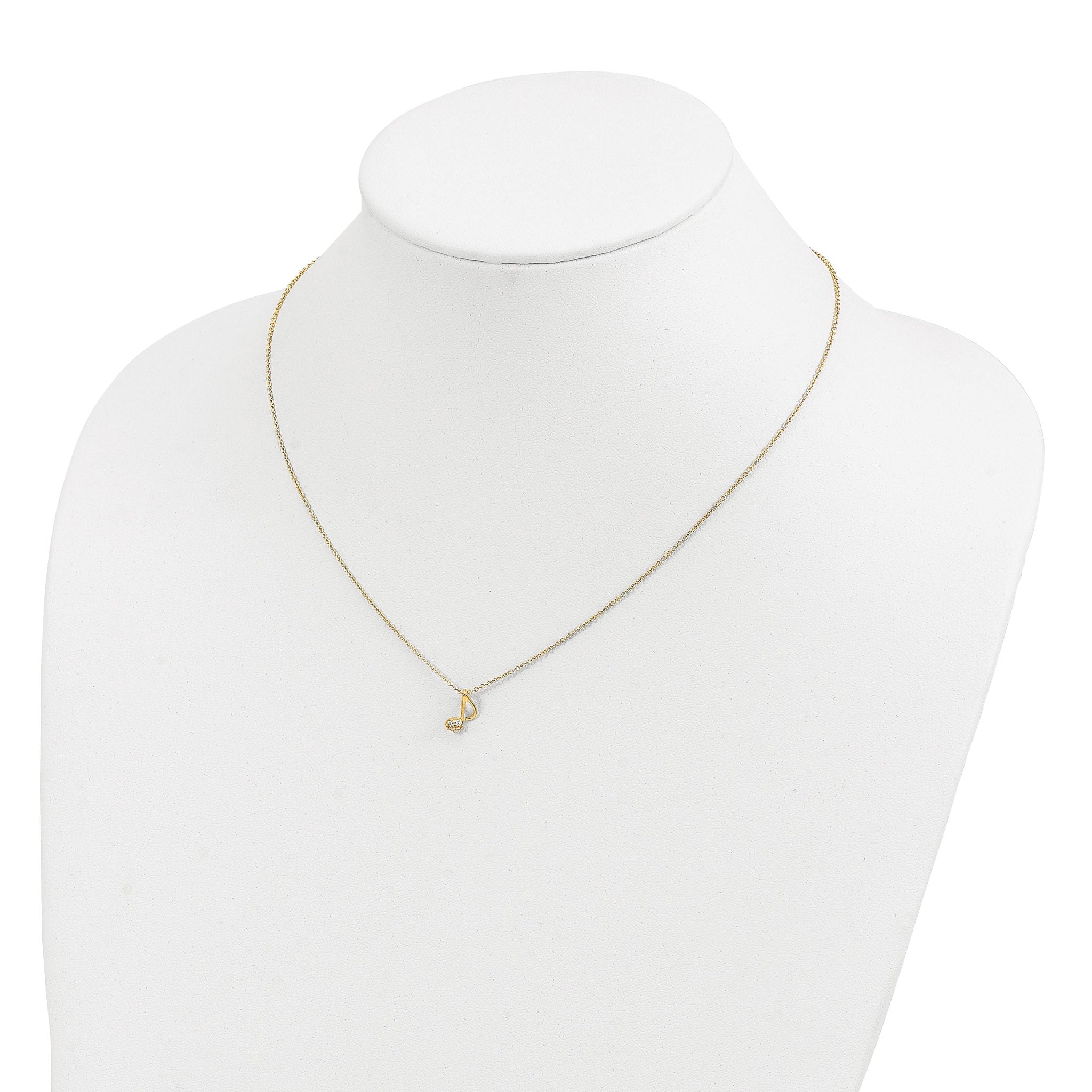 Cheryl M Sterling Silver Gold-plated Polished CZ Music Note 16 Inch with 2 Inch Extension Necklace