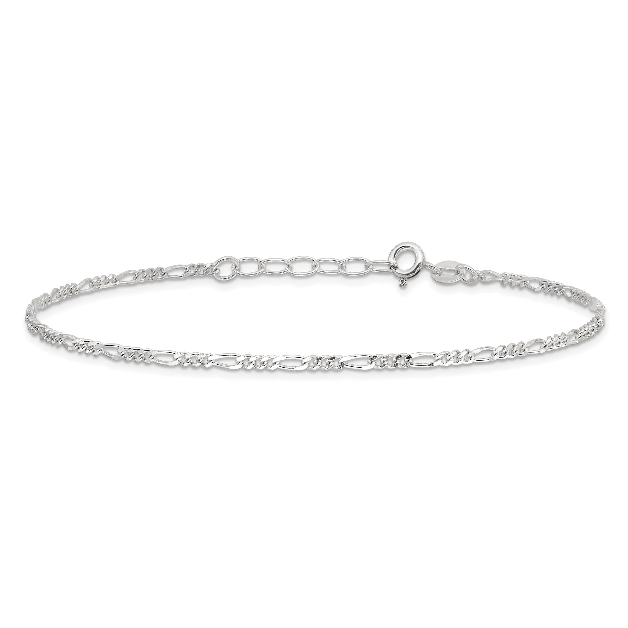 Figaro Chain Anklet in Sterling Silver
