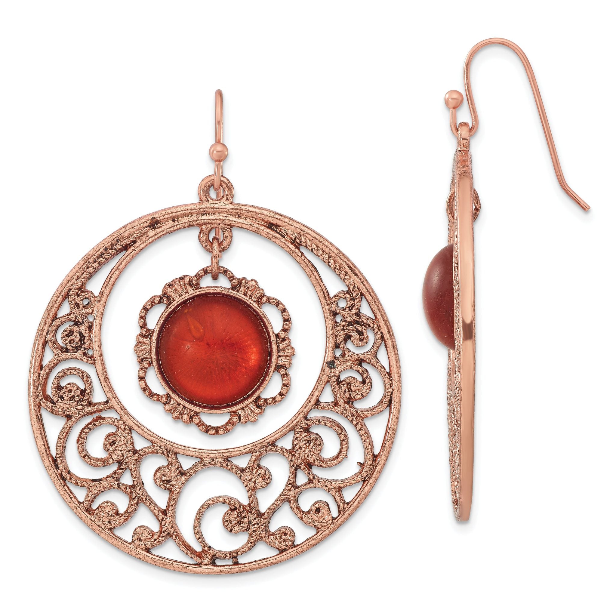 1928 Jewelry Copper-tone Filigree Circle with Sienna Crystal Dangle Earrings Main image