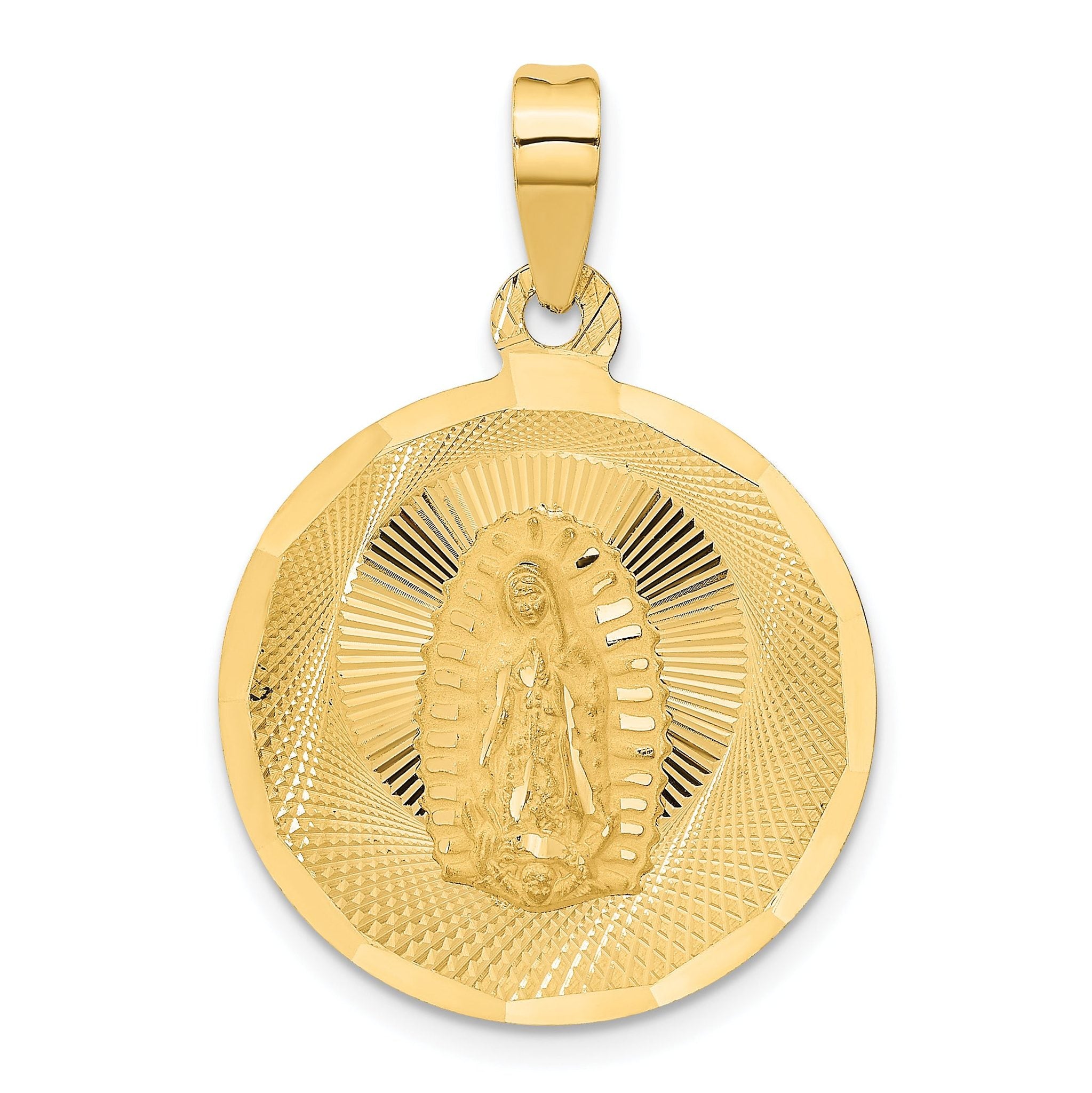 14K Gold Lady of Guadalupe Pendant with Polished Diamond-Cut Finish