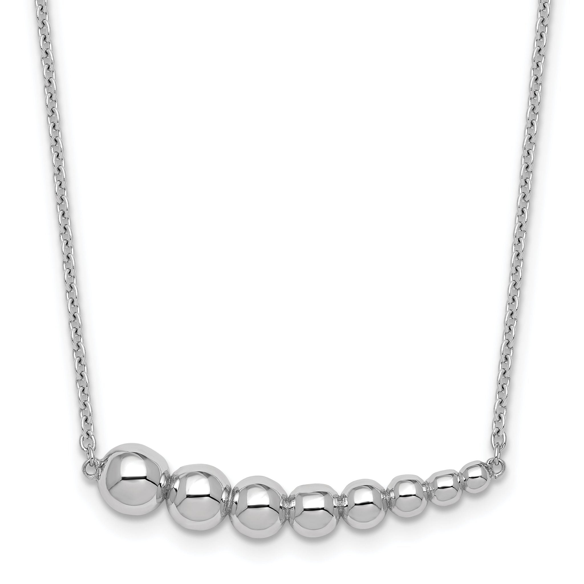 Sterling Silver Rhodium-plated Graduated Beaded 16 inch with 1.5 inch Extension Necklace Main image