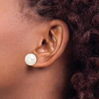 10k 12-13mm White Button Freshwater Cultured Pearl Stud Post Earrings