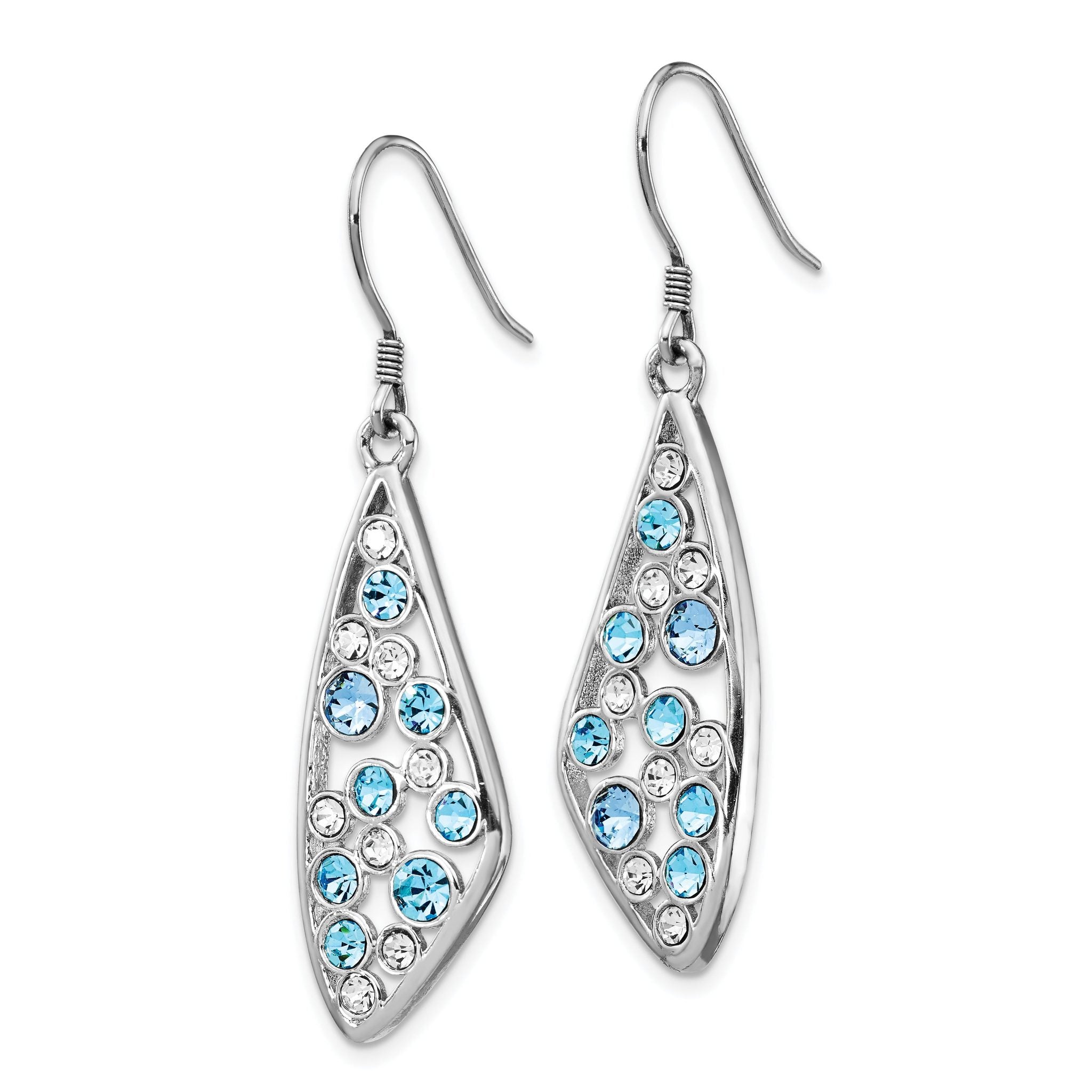 Sterling Silver Rhodium-plated Blue / White Crystal Wing Dangle Earrings Secondary image