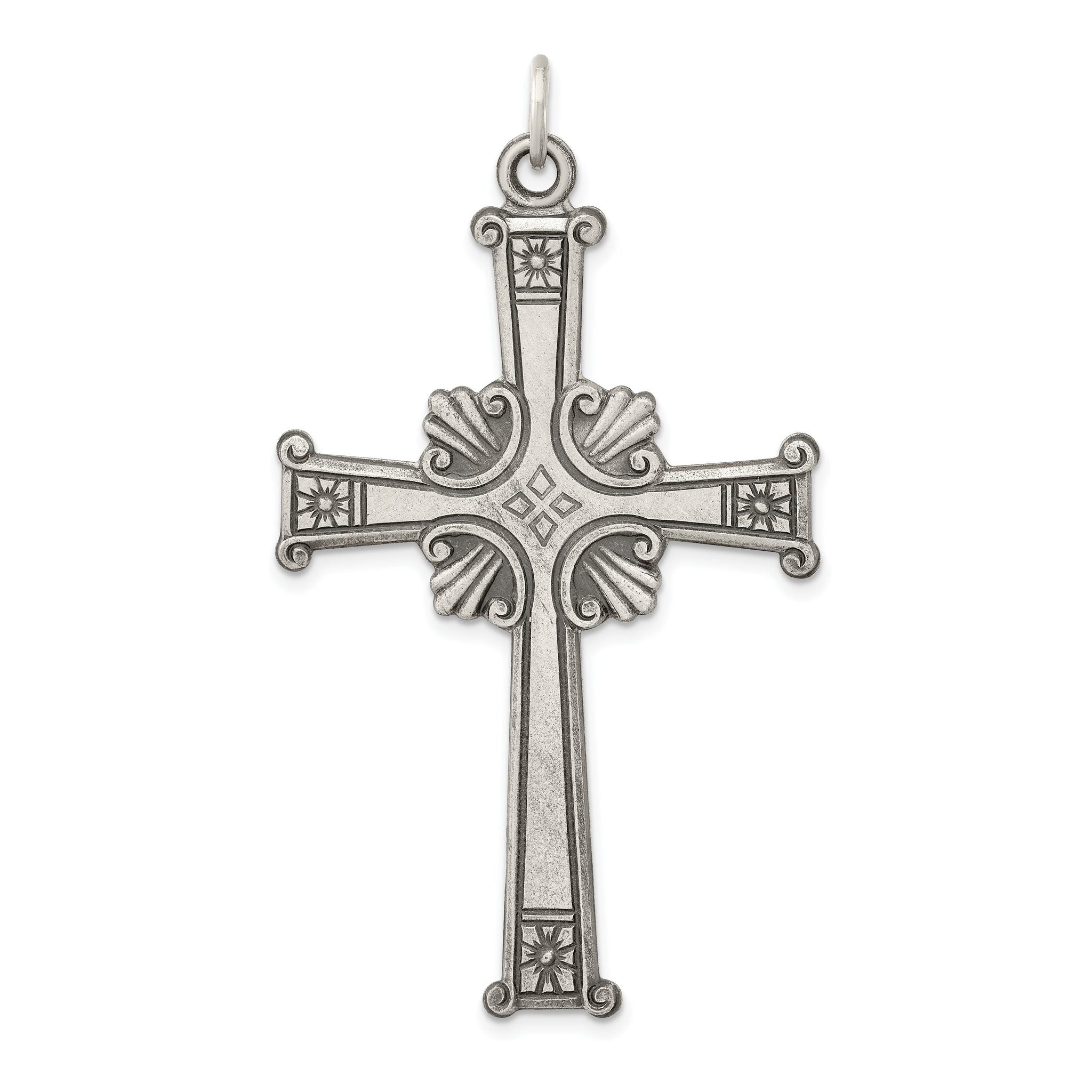 Sterling Silver 925 Antiqued Textured Cross Pendant with Brushed Finish Main image