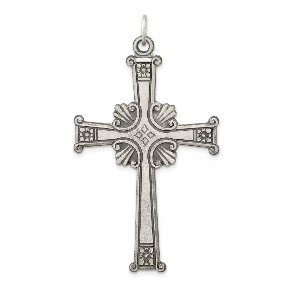 Sterling Silver 925 Antiqued Textured Cross Pendant with Brushed Finish