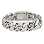 Stainless Steel Polished and Textured Snake Skin Design Curb Bracelet for Men