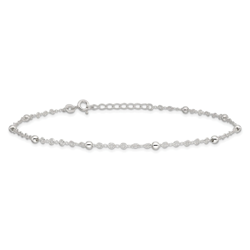 Sterling Silver Beads 9 inch Plus 1 inch Extender - Total 10 inch Anklet