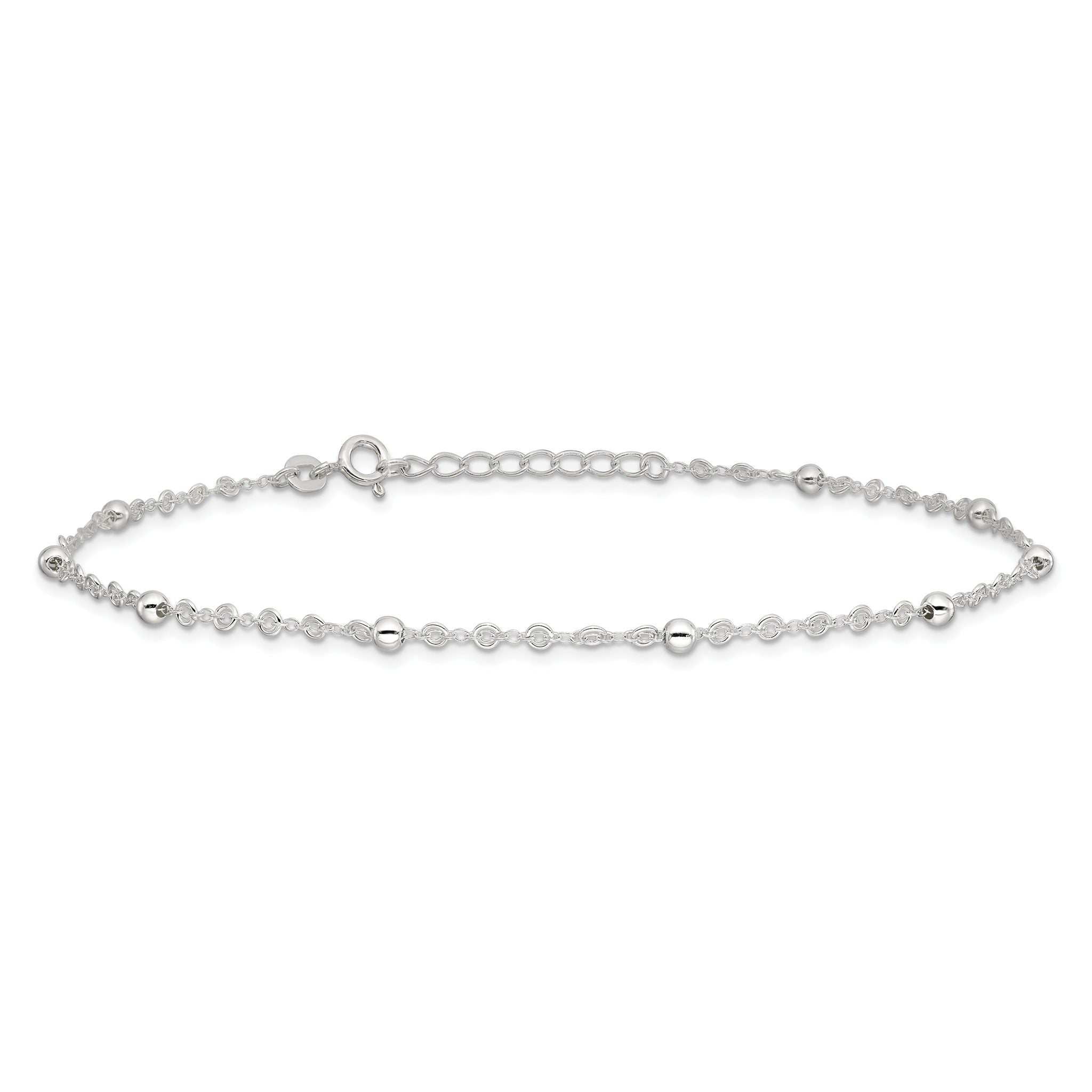 Sterling Silver Beads 9 inch Plus 1 inch Extender - Total 10 inch Anklet