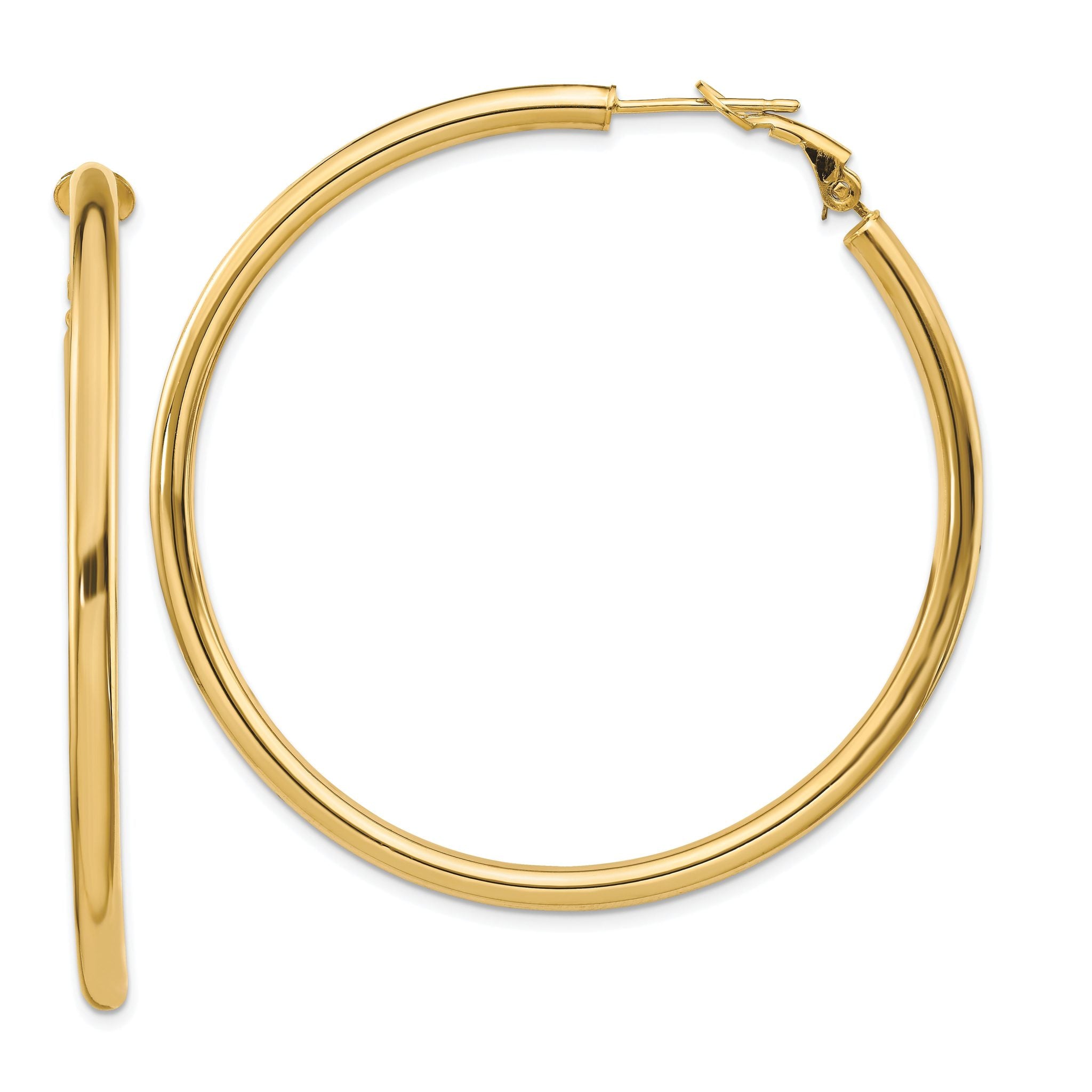 14k 3x45mm Polished Round Omega Back Hoop Earrings Main image