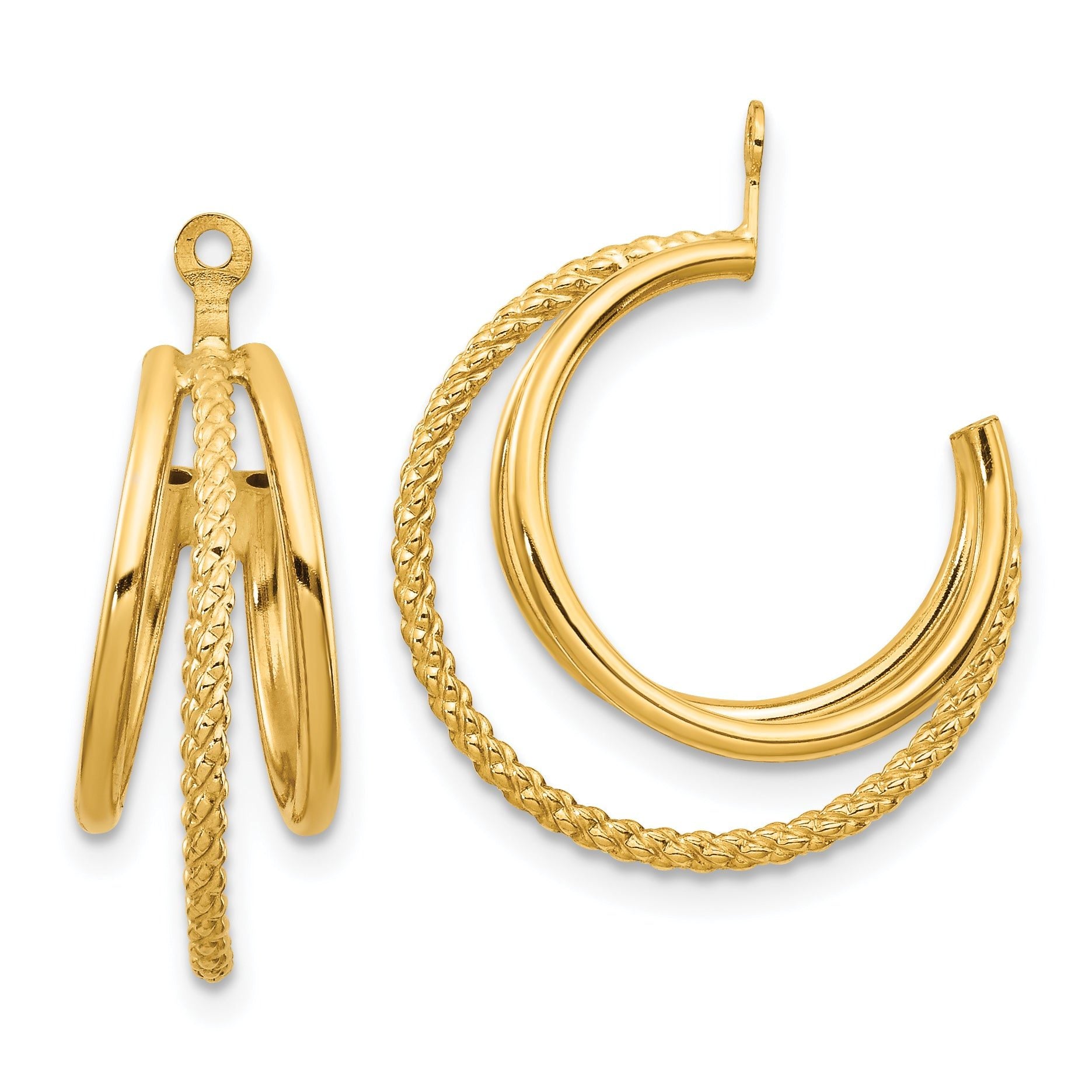 14K Gold Polished Triple Hoop Earring Jackets for Women