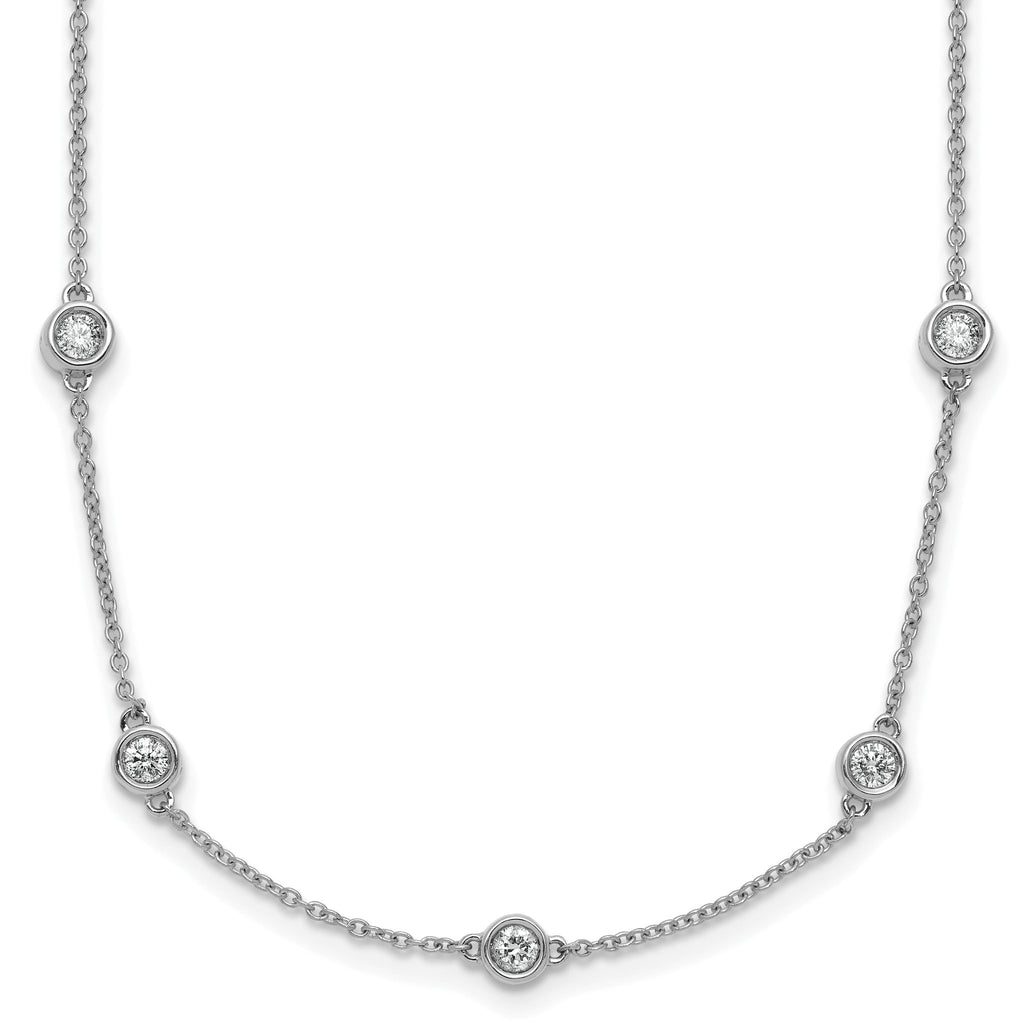 14k White Gold Complete 7/8 carat Bezel-set Diamond and Cable Chain 16-Station 16 inch Necklace
