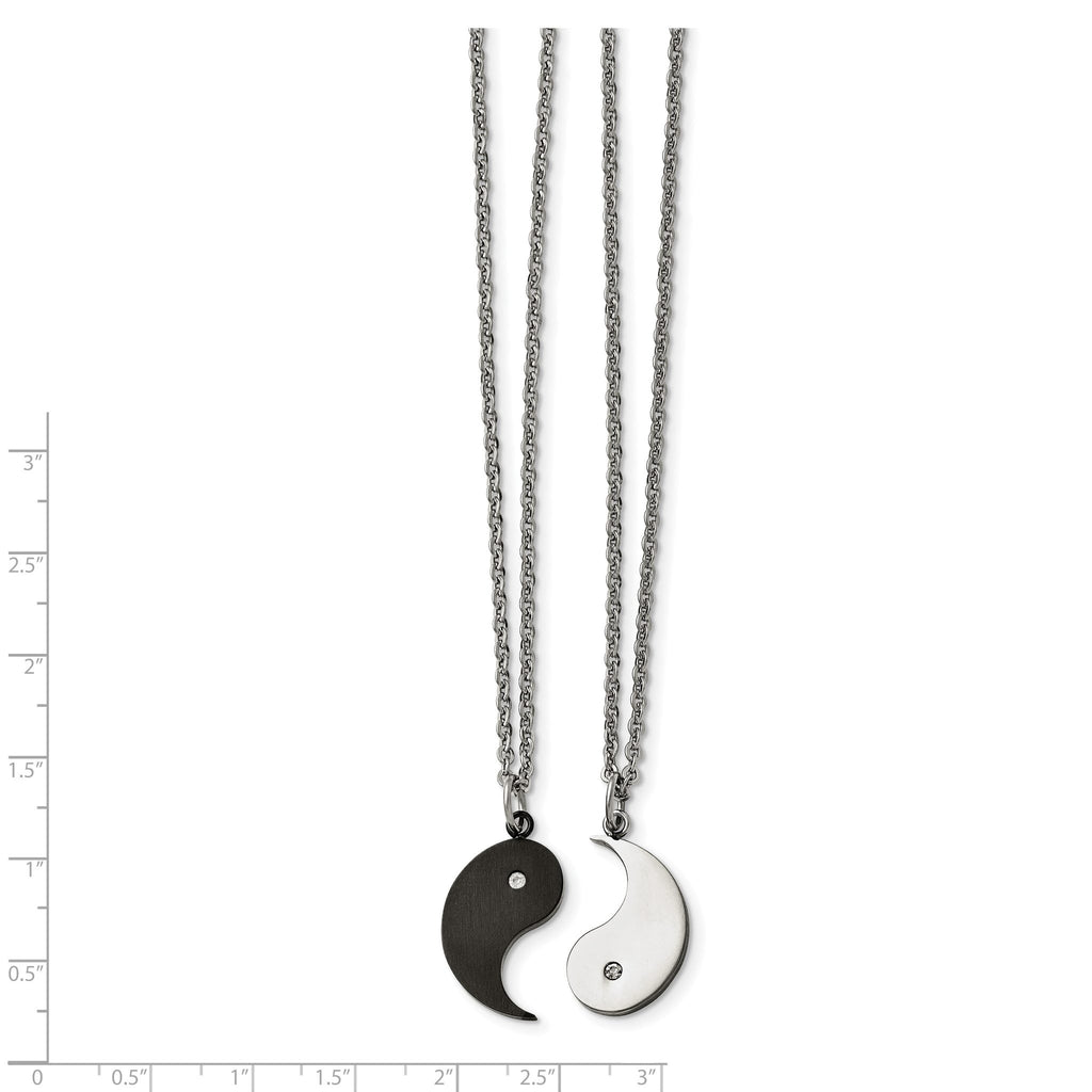 Chisel Stainless Steel Brushed and Polished Black IP-plated with CZ YinYang Pendants on 20 inch Cable Chain Necklace Set