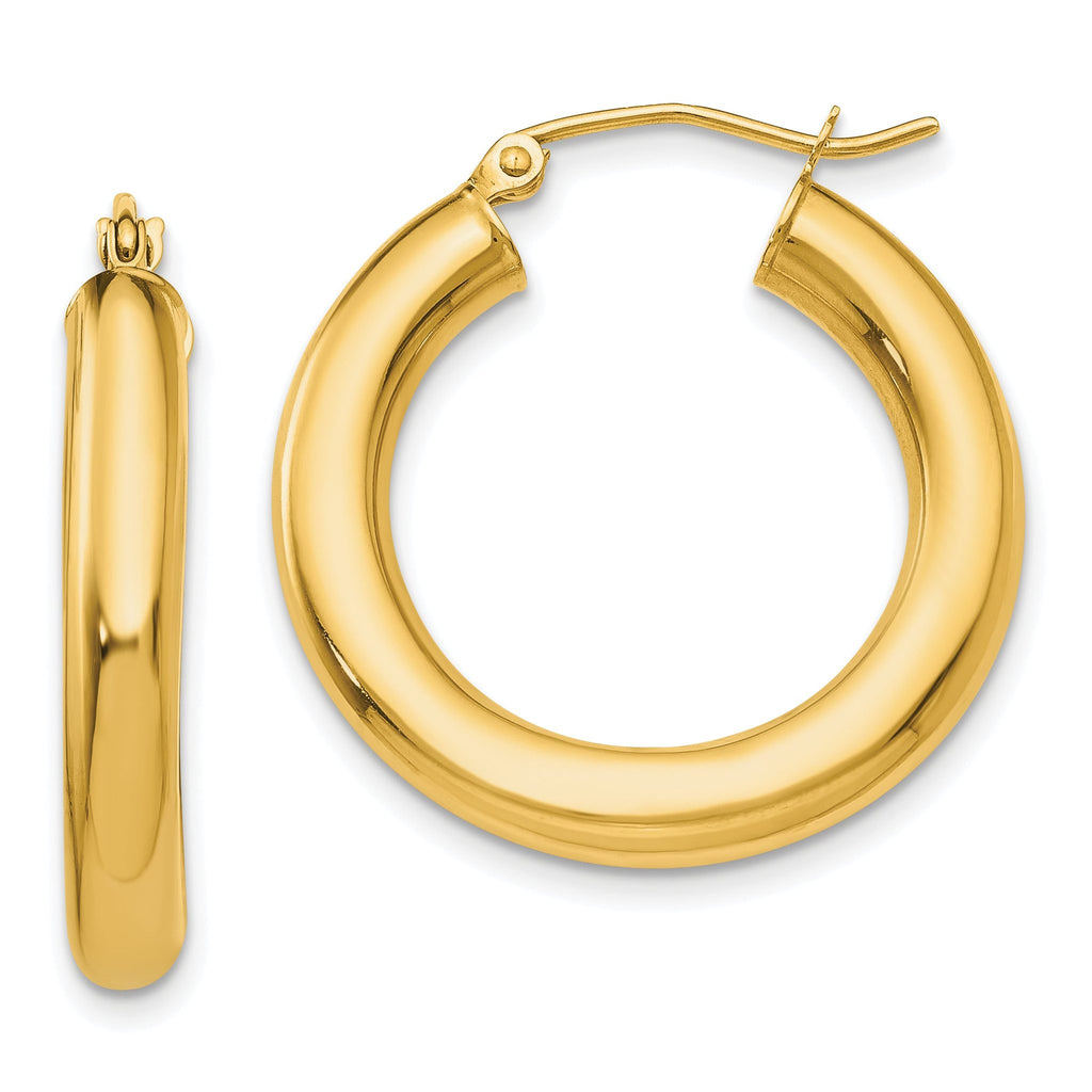 10K Gold Polished Hoop Earrings 4mm Tube Elegant Design for Women by Sophia