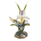 Luxury Giftware by Jere Pewter Bejeweled Crystals Gold-tone Enameled VIOLA Hummingbird & Daylily Trinket Box with Matching 18 Inch Necklace