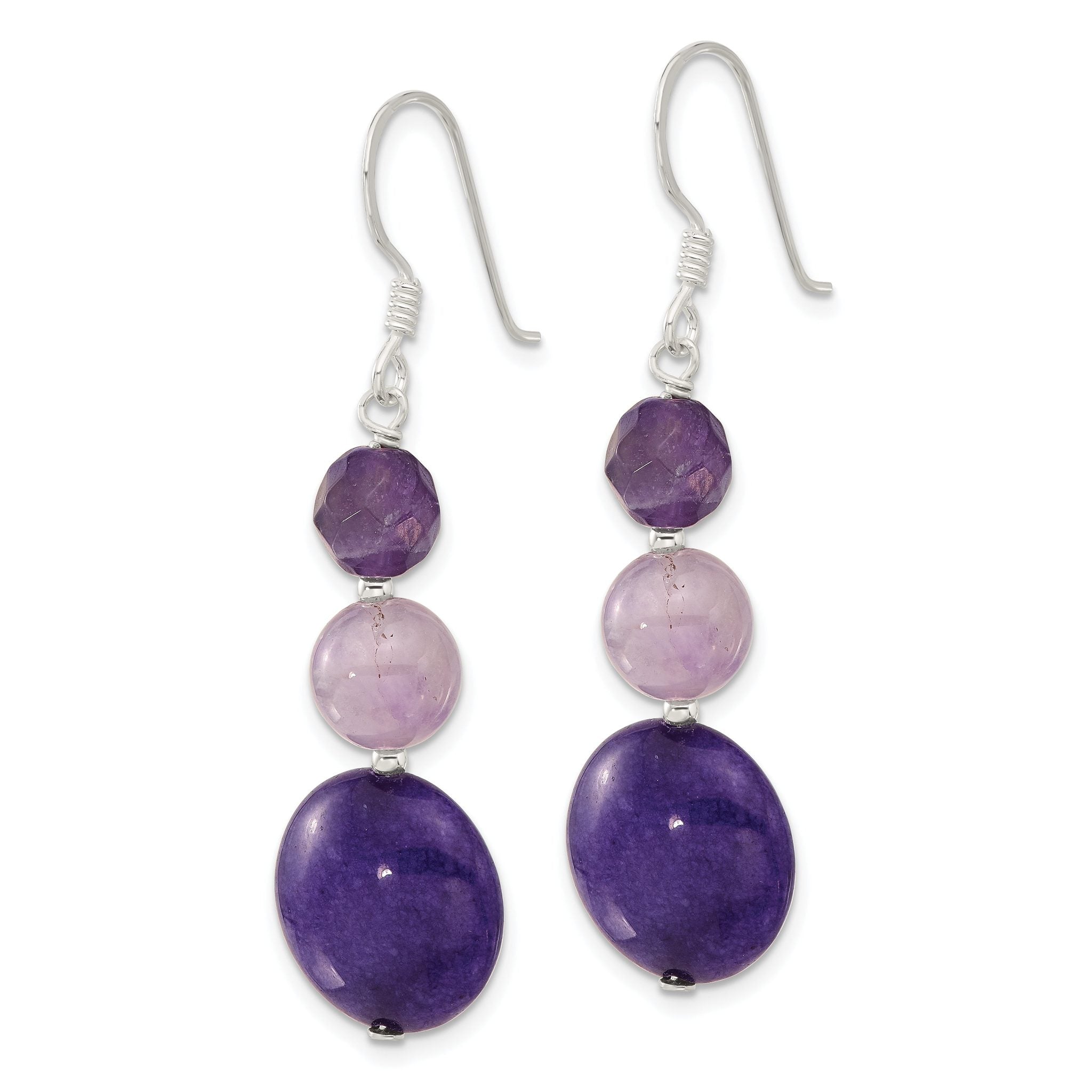 Sterling Silver Polished Amethyst and Purple Quartz Dangle Earrings Secondary image