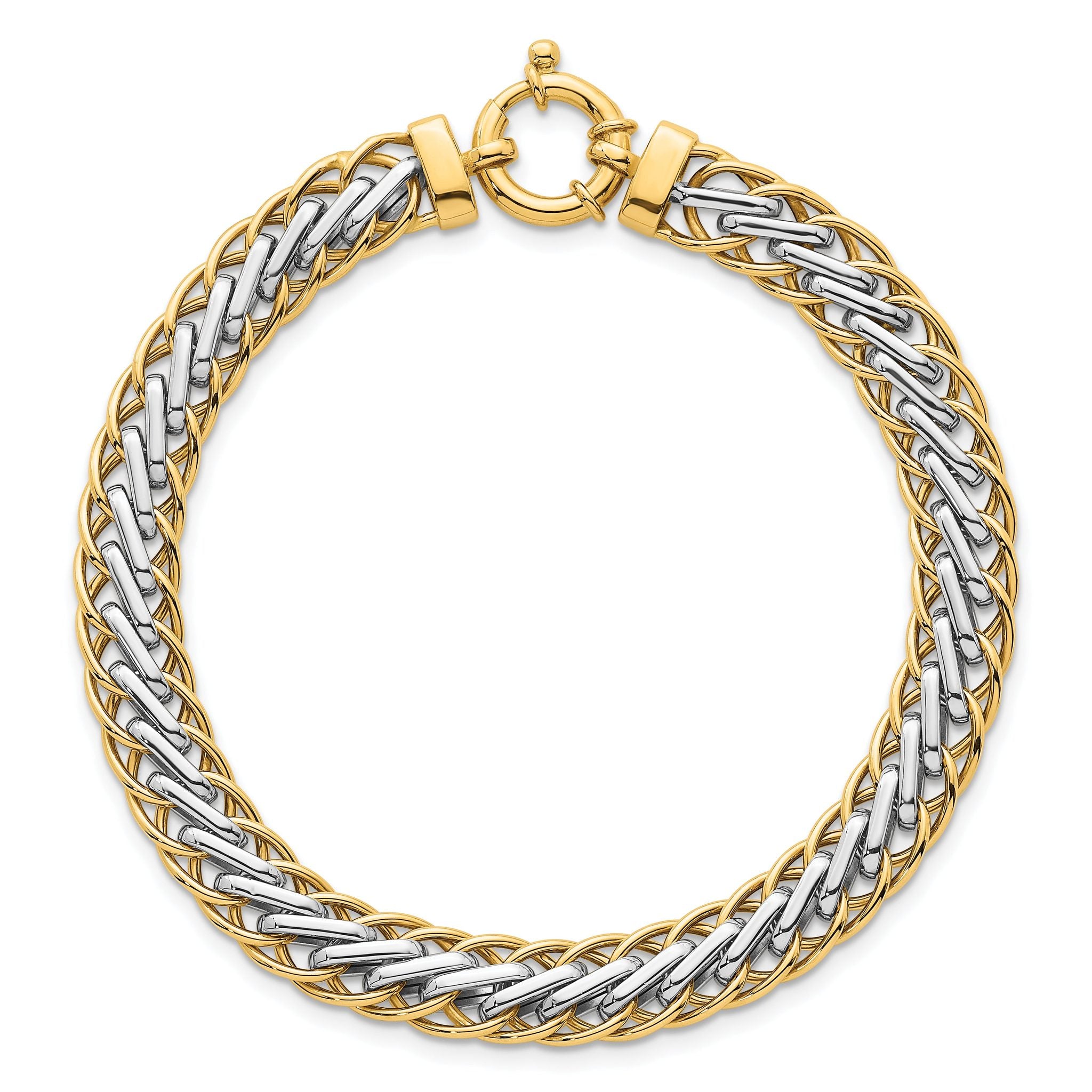 14k Two-tone Polished 7.5mm Lightweight Fancy Woven Link 7.5 inch Bracelet