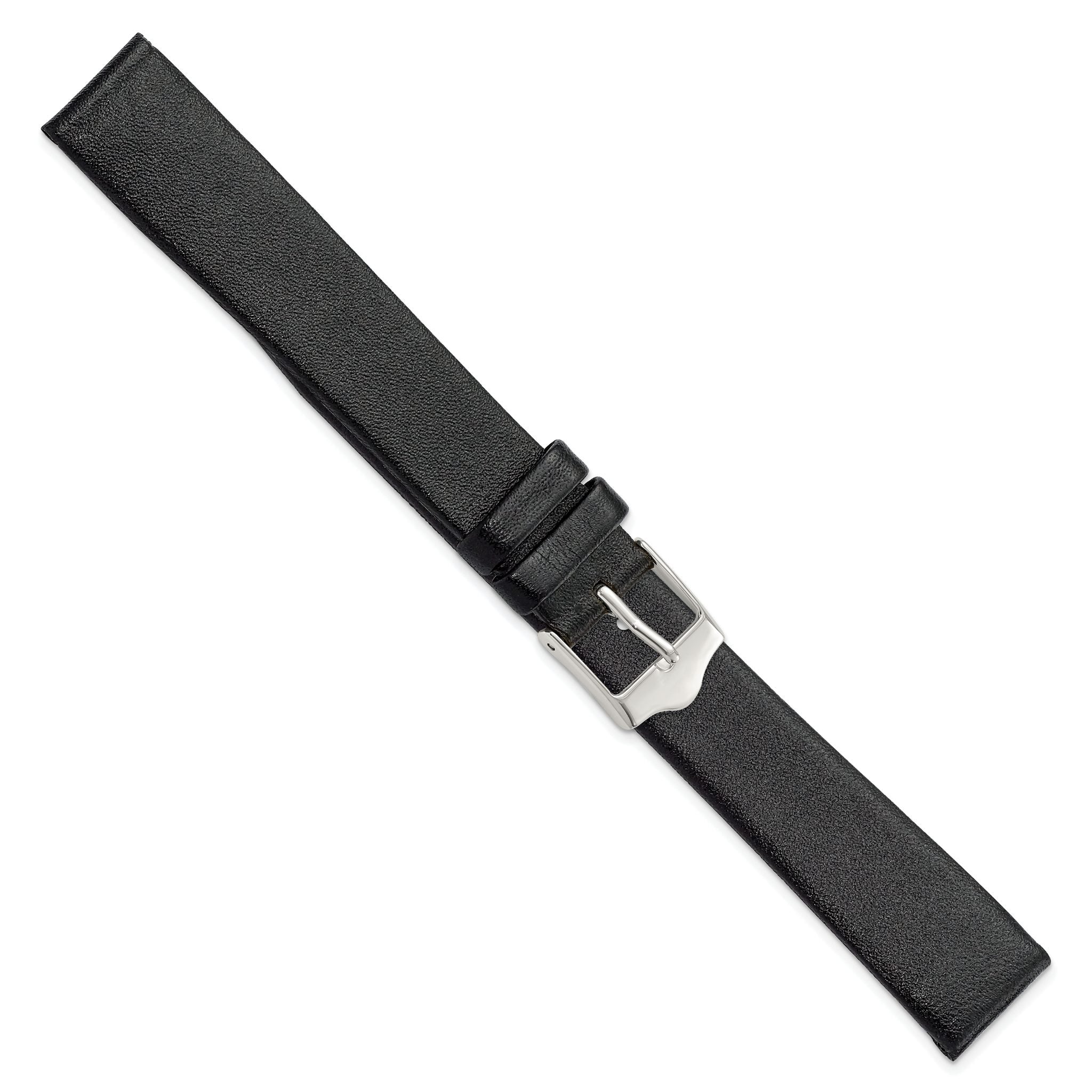 Smooth Flat Leather Watch Band in Black with Silver-Tone Buckle, 20mm